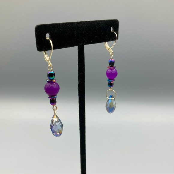 Purple Ruby & Crystal Bead Drop Earrings - Picture 2 of 4